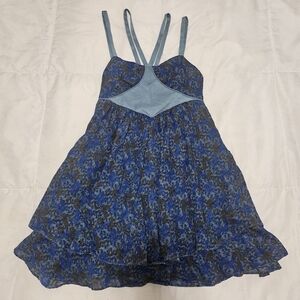 Free People Blue Floral Linen Mini Dress